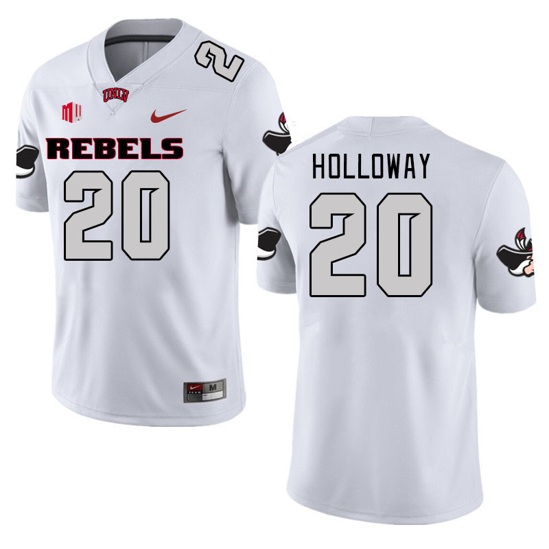 Men #20 Trenton Holloway UNLV Rebels 2023 College Football Jerseys Stitched-White - Click Image to Close